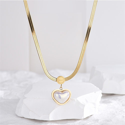 Modern Style Sweet Heart Shape Stainless Steel Polishing Plating Inlay Shell 18K Gold Plated Pendant Necklace