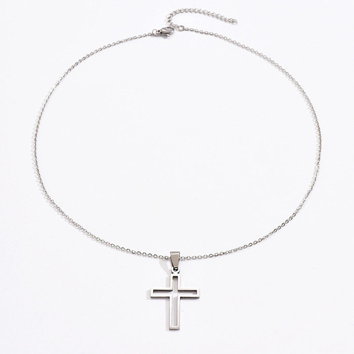 Collier pendentif croix en acier inoxydable, Design original, 1 pièce