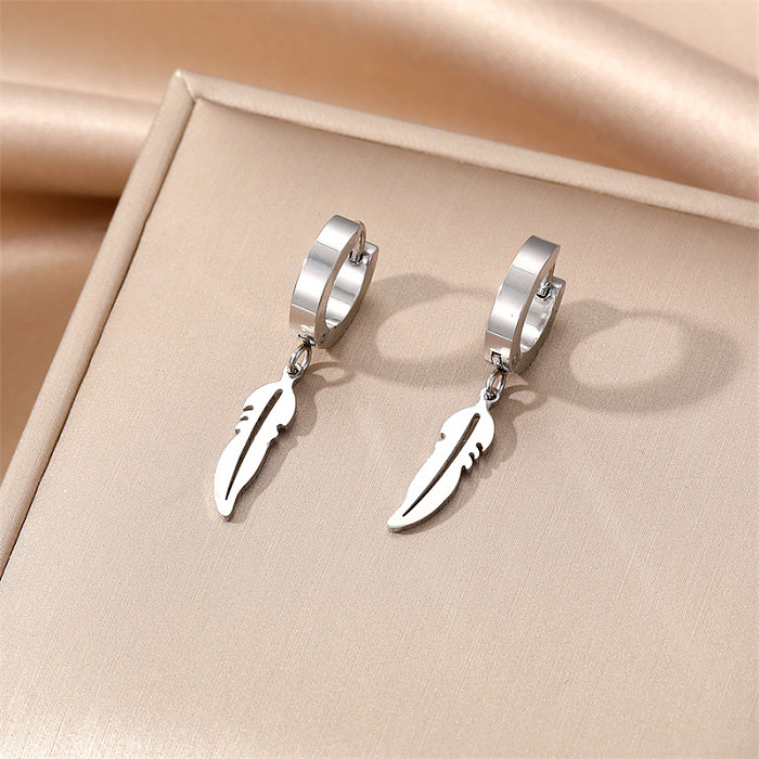 1 Pair Hip-Hop Simple Style Feather Dragonfly Bow Knot Stainless Steel  Plating Dangling Earrings