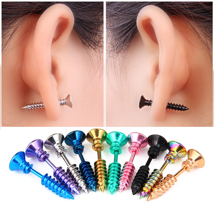 Boucles d'oreilles à vis multicolores à la mode en acier inoxydable