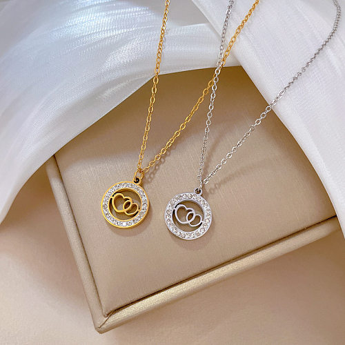 Basic Sweet Classic Style Heart Shape Stainless Steel  Plating Inlay Zircon Gold Plated Pendant Necklace