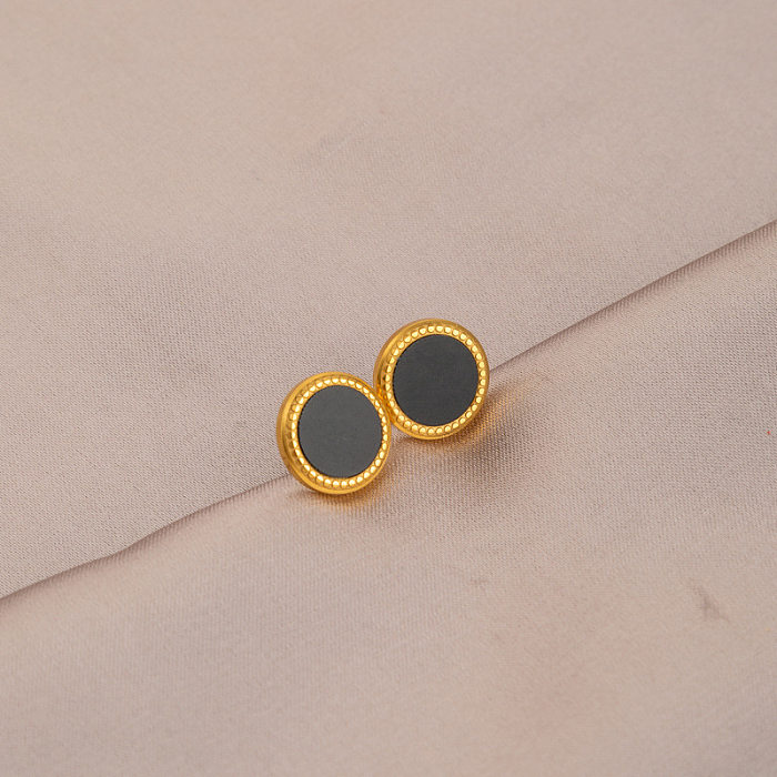 Boucles d'oreilles géométriques de style vintage plaquées en acier inoxydable, 1 paire