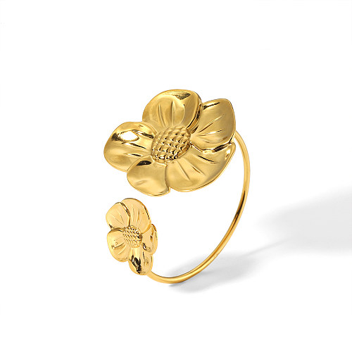 Estilo nórdico estilo vintage estilo britânico girassol chapeamento de aço inoxidável pulseira banhada a ouro 18K