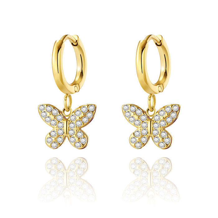 Fashion Butterfly Stainless Steel Drop Earrings Plating Inlay Artificial Diamond Stainless Steel  Earrings