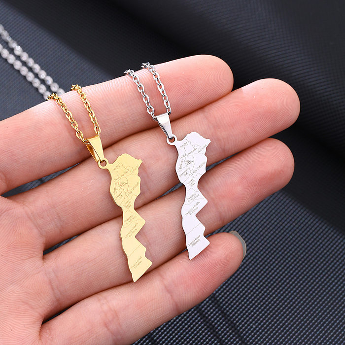 Modern Style Simple Style Map Letter Stainless Steel  Plating 18K Gold Plated Pendant Necklace Long Necklace
