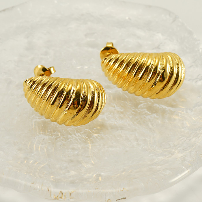 1 Pair Elegant Water Droplets Polishing Plating Stainless Steel  18K Gold Plated Ear Studs