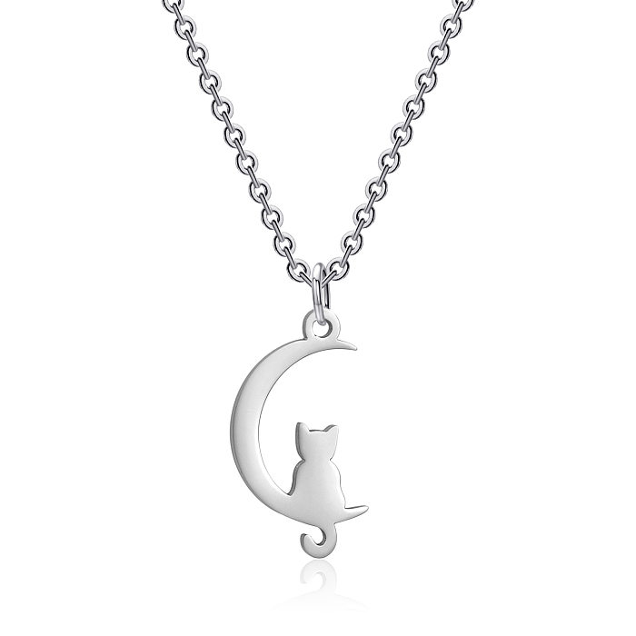 Cute Animal Moon Stainless Steel  Stainless Steel Plating Pendant Necklace