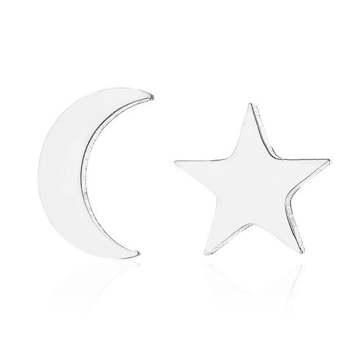 Estilo simples Triângulo Lua Coqueiro Aço Inoxidável Revestimento Assimétrico Ear Studs 1 Par