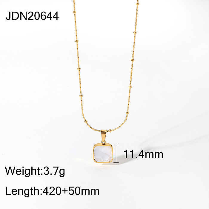 Collier pendentif Simple en acier inoxydable plaqué or, cœur carré, coquille blanche, vente en gros de bijoux
