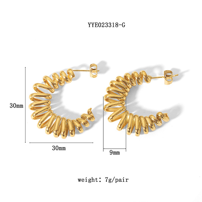 1 Pair French Style U Shape Plating Hollow Out Stainless Steel  18K Gold Plated Earrings