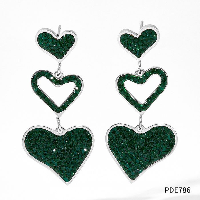 Simple Style Heart Shape Stainless Steel  Inlay Zircon Earrings 1 Pair