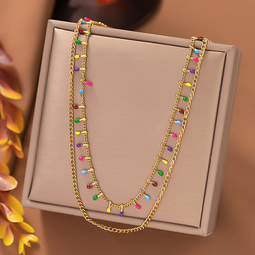 Schlichter Stil, einfarbige, vergoldete, geschichtete Halsketten mit Edelstahlbeschichtung
