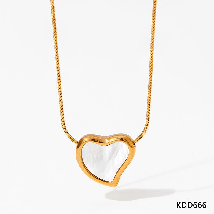 Lässige, schlichte Halskette in Herzform mit Intarsien aus Edelstahl und künstlichen Edelsteinen, vergoldet