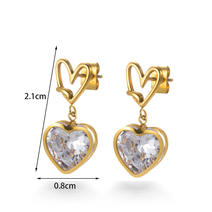 1 par elegante básico estilo simples geométrico formato de coração flor chapeamento incrustação de aço inoxidável zircão 18k brincos banhados a ouro