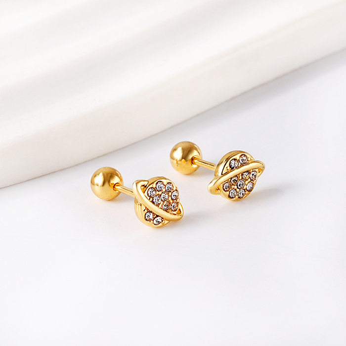 1 Pair Simple Style Solid Color Plating Inlay Stainless Steel  Zircon Gold Plated Earrings