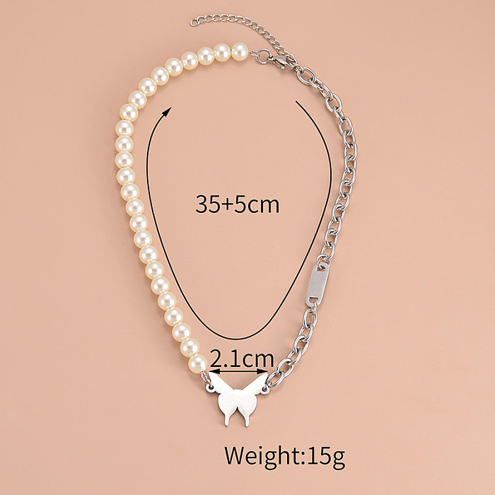 Simple Style Butterfly Stainless Steel  Choker Patchwork Pearl Stainless Steel  Necklaces