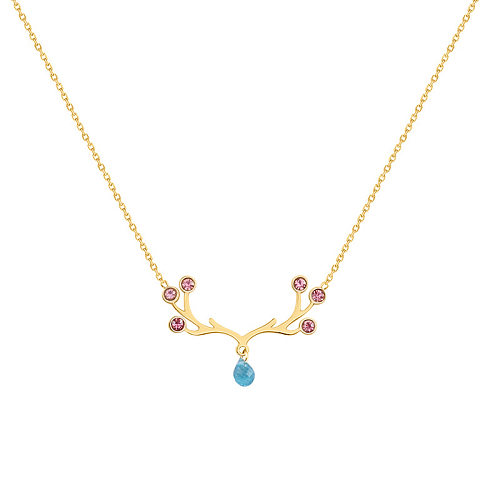 Modern Style Elk Stainless Steel Plating Inlay Zircon 18K Gold Plated Pendant Necklace