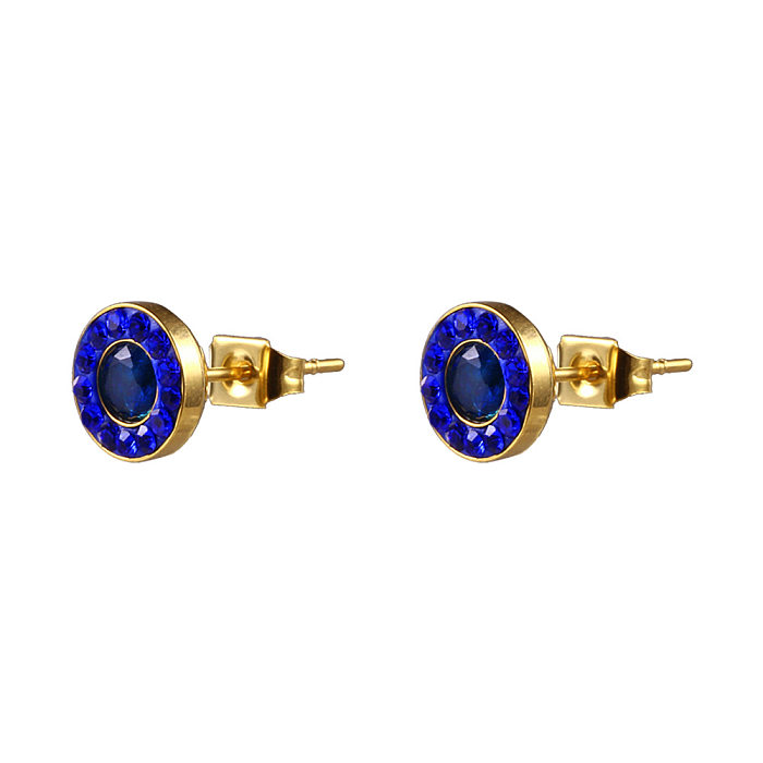 Wholesale Blue Small Round Diamond Starry Stainless Steel Earrings jewelry