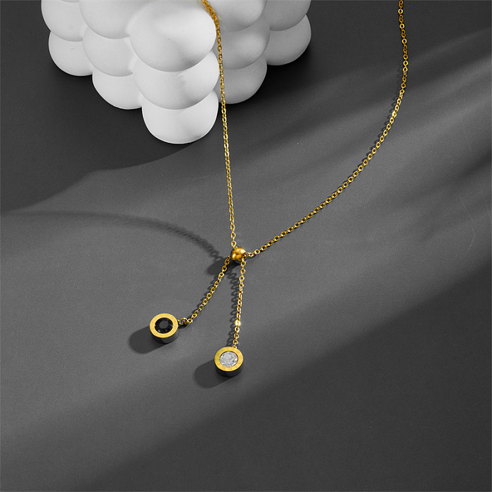 Simple Style Round Stainless Steel Tassel Zircon Gold Plated Necklace Pendant