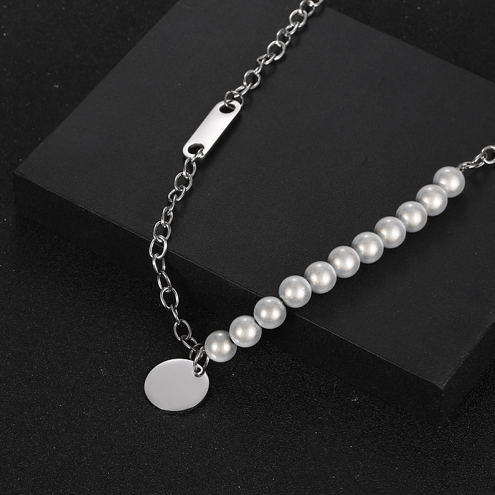 Einfache Halskette mit rundem Edelstahl-Perlenanhänger