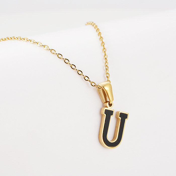 Collier pendentif en acier inoxydable avec lettre de style simple, colliers en acier inoxydable plaqué or
