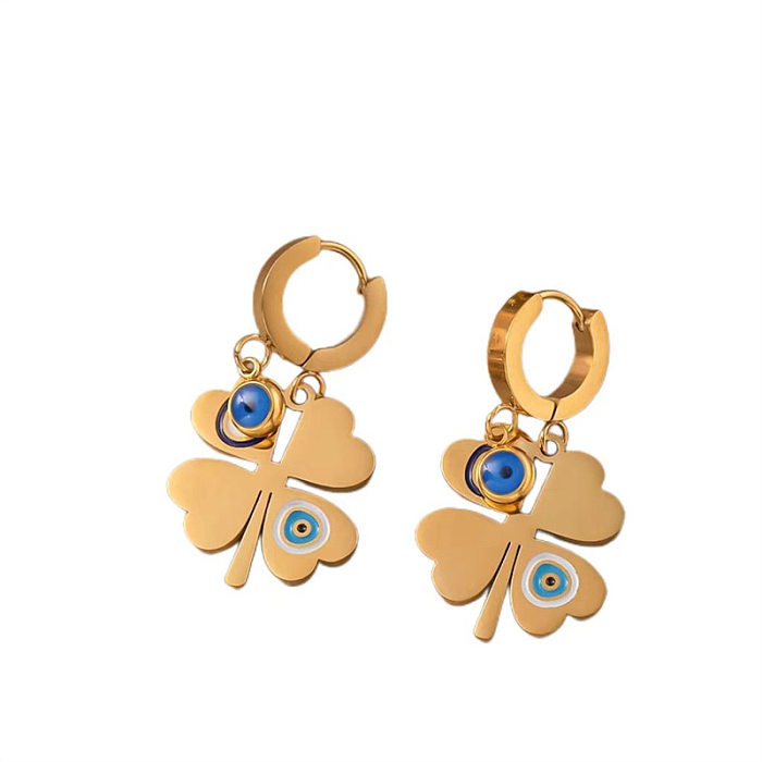 1 Pair Basic Modern Style Classic Style Four Leaf Clover Plating Stainless Steel  Drop Earrings