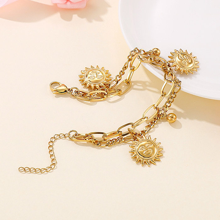Bracelet pendentif soleil en acier titane Double couche, mode européenne et américaine, vente en gros