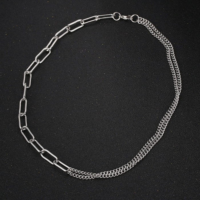 Collar de acero inoxidable con empalme de doble cadena y cadena hueca simple