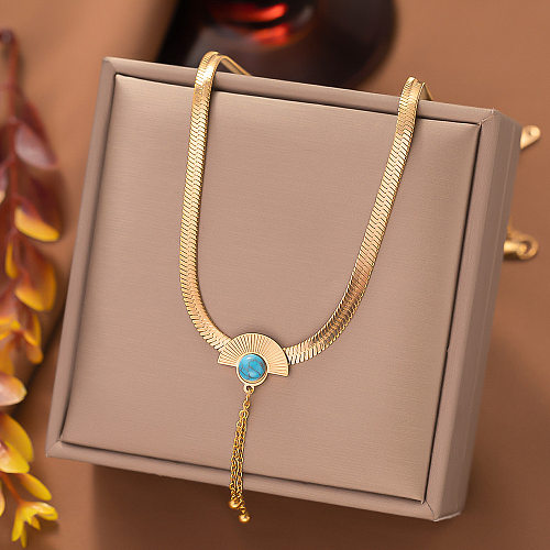 Collier pendentif classique avec incrustation de placage en acier inoxydable pour femme, secteur Turquoise