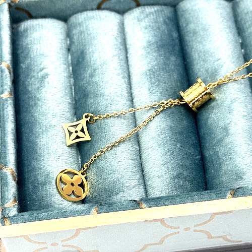 IG Style Monogram Stainless Steel Hollow Out Pendant Necklace