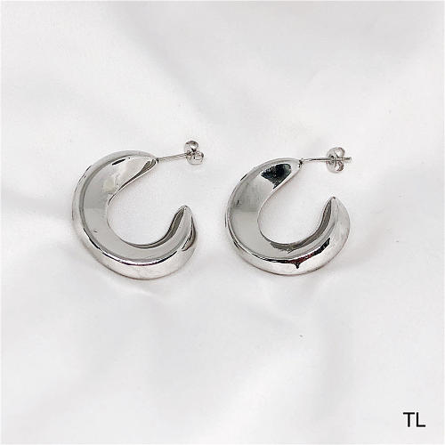 1 paire de clous d'oreilles en acier inoxydable plaqué or 18 carats, Style classique et Simple, demi-cercle, couleur unie