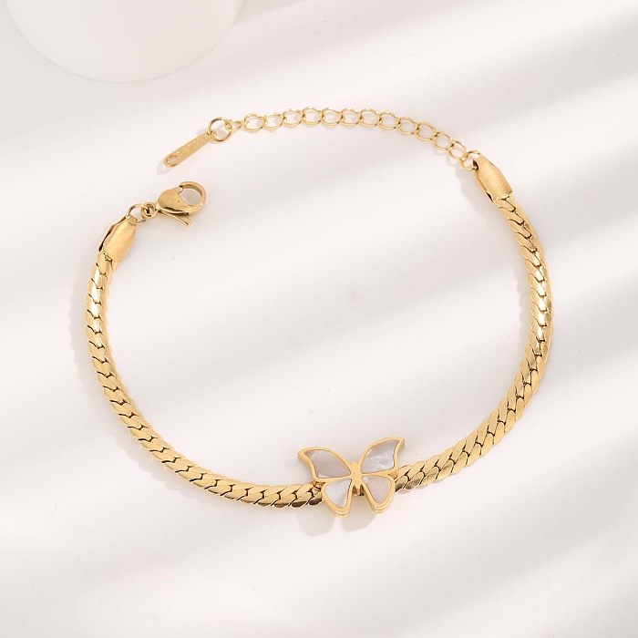 Elegante streetwear oval numeral romano borboleta titânio aço banhado a ouro pulseiras a granel