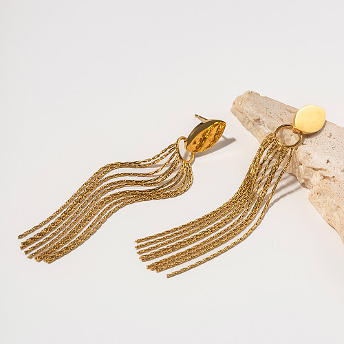 زوج واحد من الأقراط المتدلية المطلية بالذهب عيار 1 قيراط والمطلية بشراشيب بتصميم بسيط ريترو