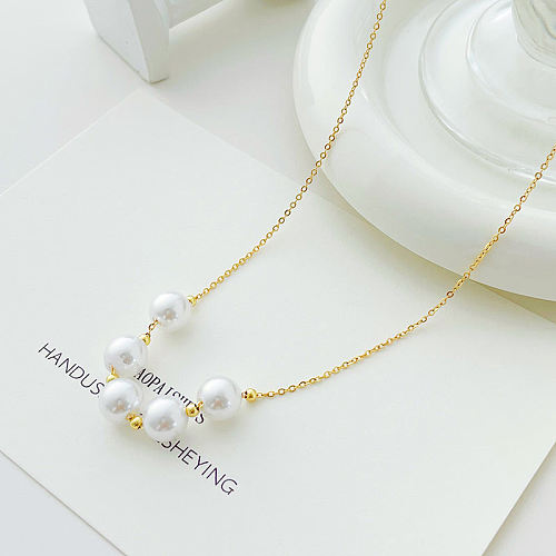 Halskette mit geometrischen Retro-Edelstahlbeschichtung und künstlichen Perlen