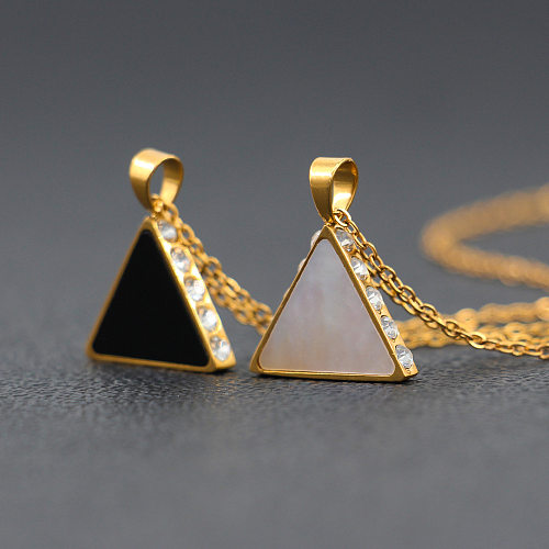 Simple Style Commute Triangle Stainless Steel  Inlay Shell Zircon Pendant Necklace