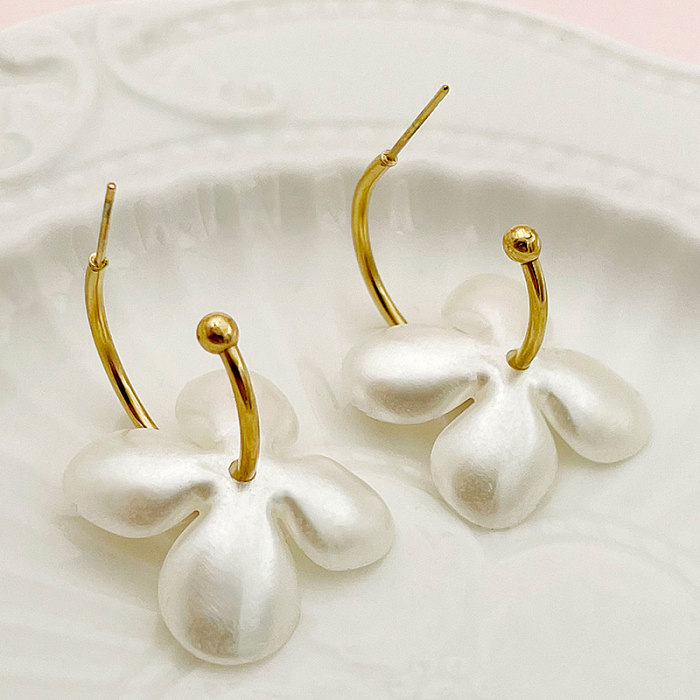 Boucles d'oreilles romantiques en acier inoxydable, 1 paire, avec incrustation de fleurs douces, coquille plaquée or