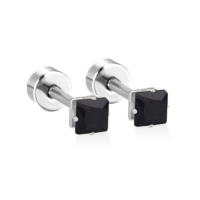 Simple Style Square Stainless Steel  Rhinestone Ear Studs 1 Pair