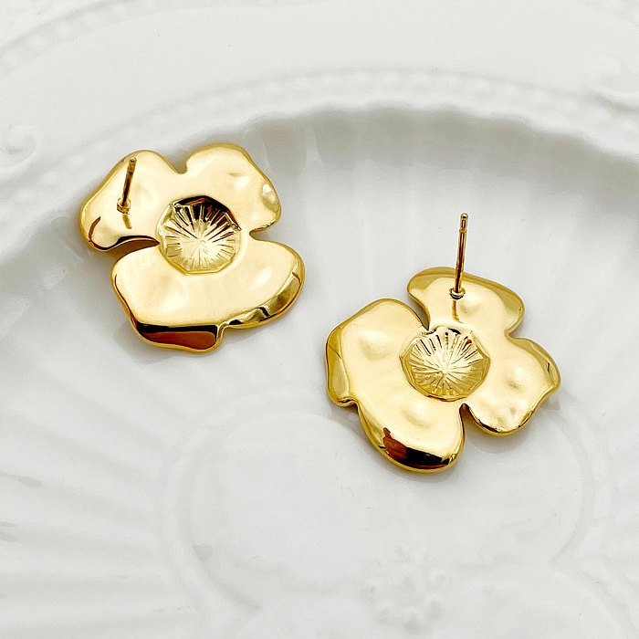 1 Paar schlichte, vergoldete Ohrstecker aus Edelstahl mit Blumenbeschichtung