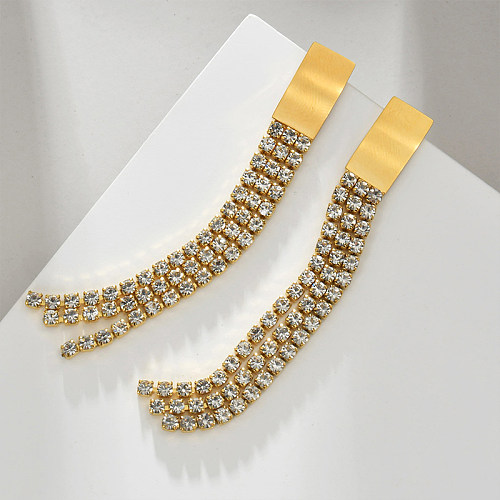 Boucles d'oreilles pendantes en acier inoxydable et Zircon plaqué or 1 carats, 18 paire, Style Simple, couleur unie, incrustation de pampilles