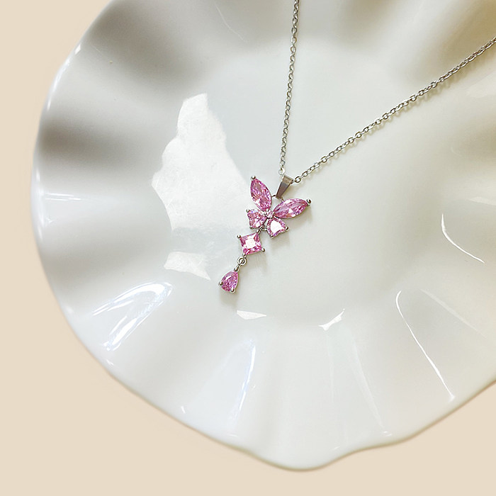 Simple Style Butterfly Stainless Steel  Plating Inlay Rhinestones Zircon White Gold Plated Gold Plated Pendant Necklace