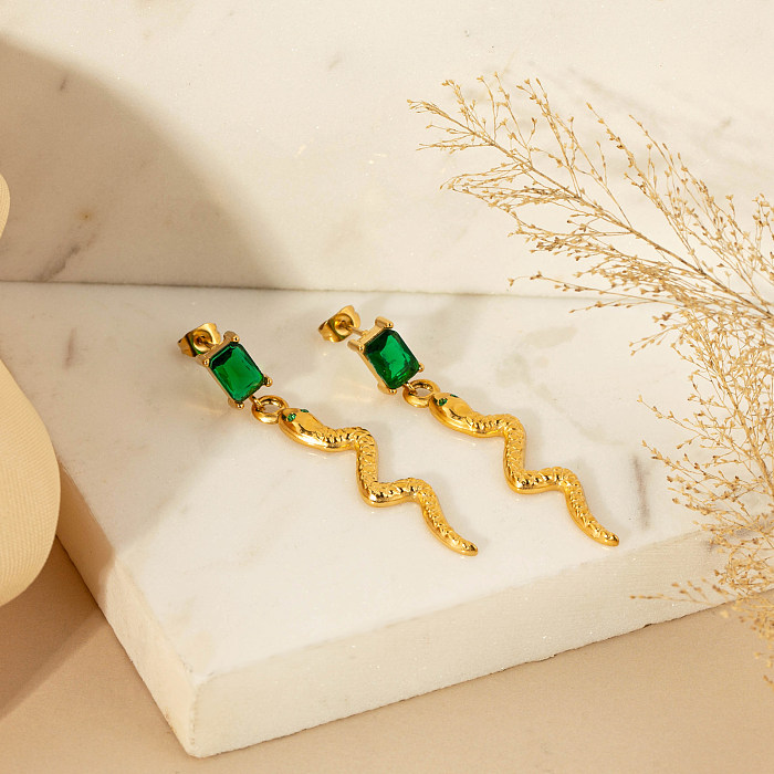 1 Pair Simple Style Classic Style Snake Plating Inlay Stainless Steel  Stainless Steel Zircon Gold Plated Drop Earrings