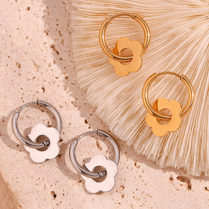 1 paire de boucles d'oreilles pendantes en acier inoxydable plaqué or 18 carats, Style Simple et doux, Style classique