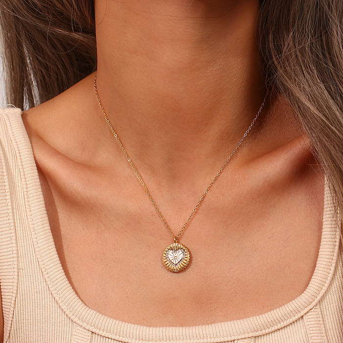 Fashion Heart Shape Stainless Steel  Enamel Rhinestones Pendant Necklace