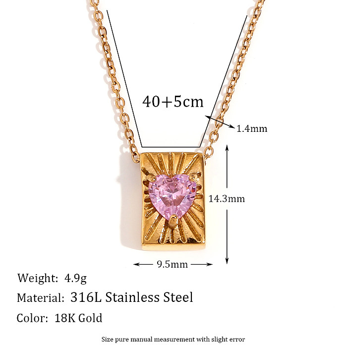 Vintage Style Simple Style Classic Style Heart Shape Stainless Steel  Plating Inlay Zircon 18K Gold Plated Pendant Necklace