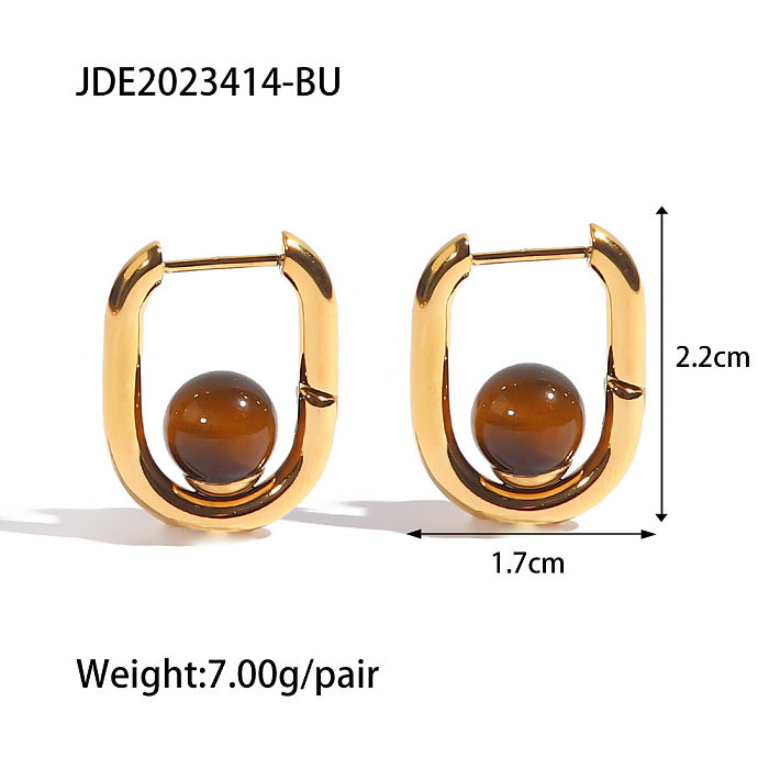 Fashion U Shape Stainless Steel  Plating Inlay Artificial Gemstones Earrings 1 Pair