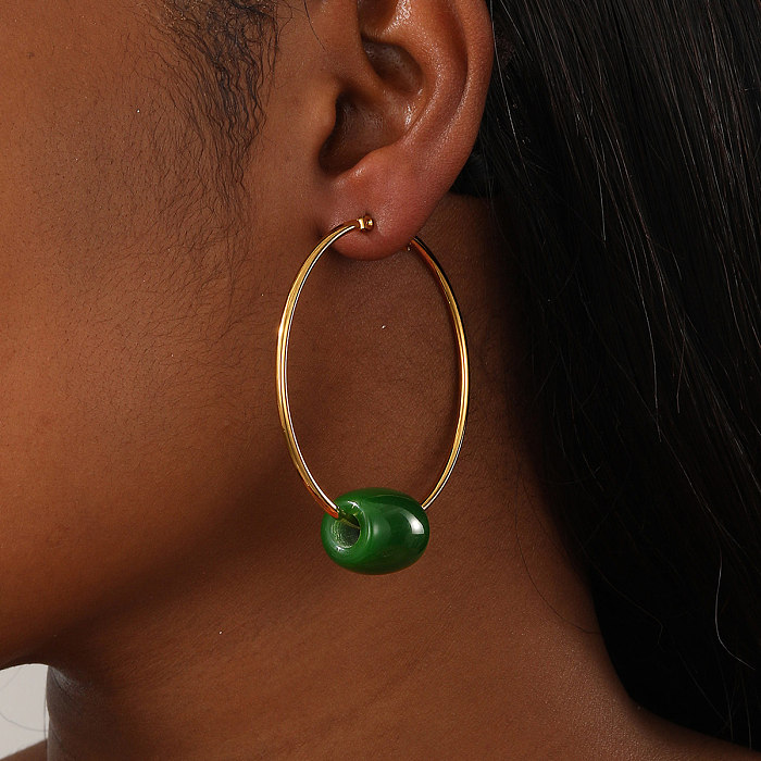 Boucles d'oreilles créoles plaquées en acier inoxydable, 1 paire, Style Simple, couleur unie