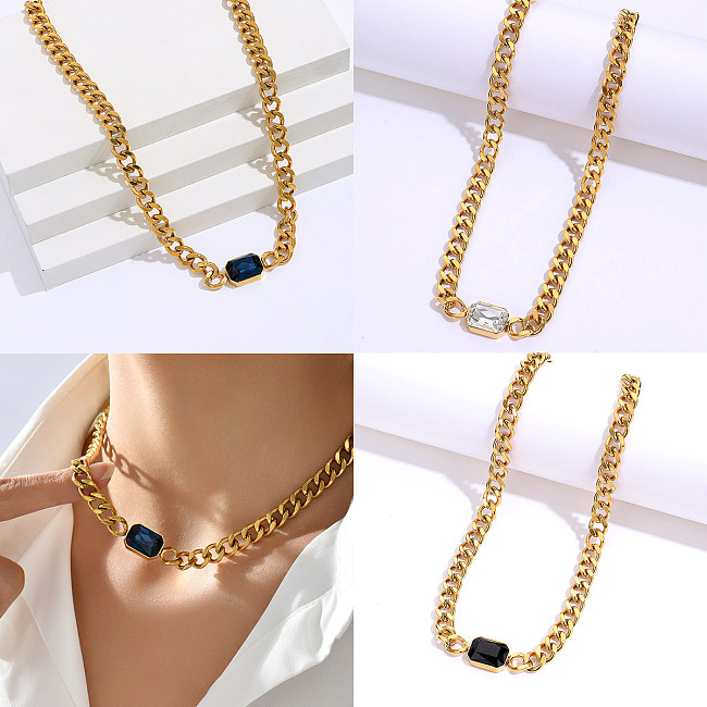 Fashion Rectangle Stainless Steel  Plating Zircon Necklace 1 Piece