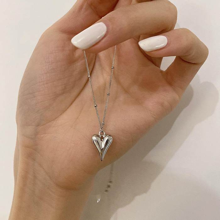 Elegant Heart Shape Bow Knot Alloy Stainless Steel Plating Inlay Zircon Pendant Necklace