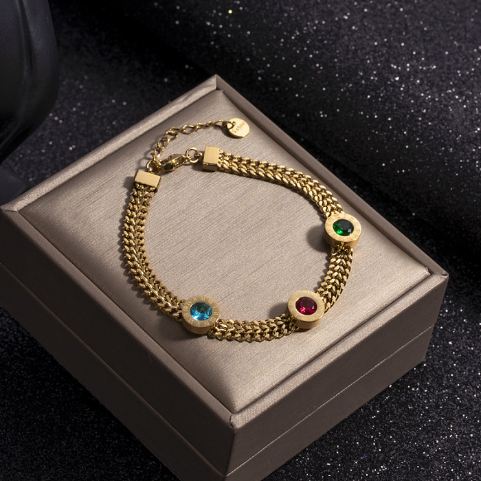 Schlichte, runde Armbänder mit 18-karätigem Goldüberzug aus Edelstahl mit Inlay-Zirkon