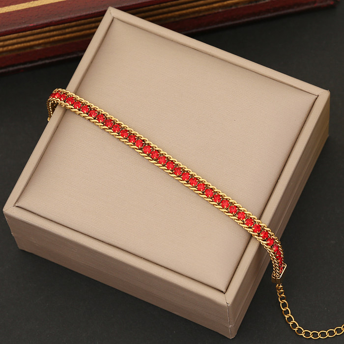 Bracelets de strass artificiels avec incrustation de placage en acier inoxydable de couleur unie de Style Simple IG